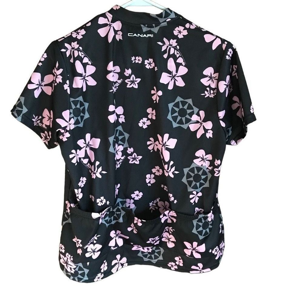 Canari Size Large Pink floral cycling jersey top women’s pouch pockets on back